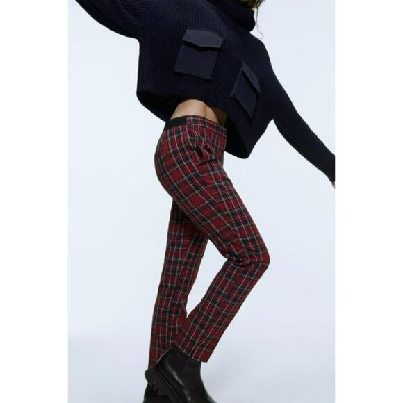 Zara Gingham Checked Flared Pants Plaid High Waisted Size Small - Picture 4 of 16